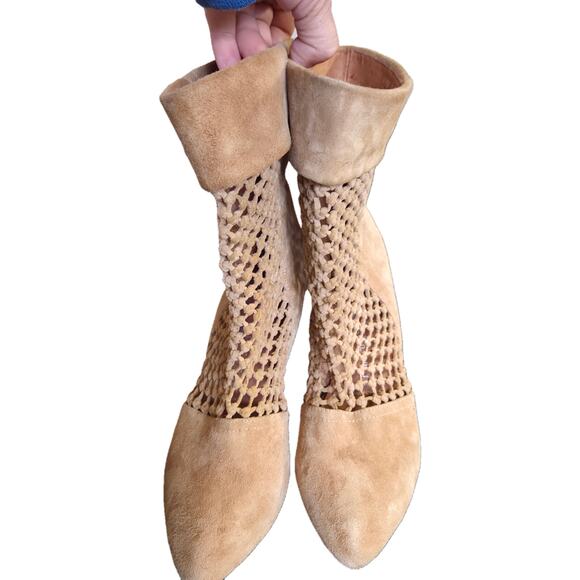 Jeffrey Campbell Handmade Ibiza Last Woven Braided Tan Suede Ankle Wedge Boots 7 - Picture 2 of 10